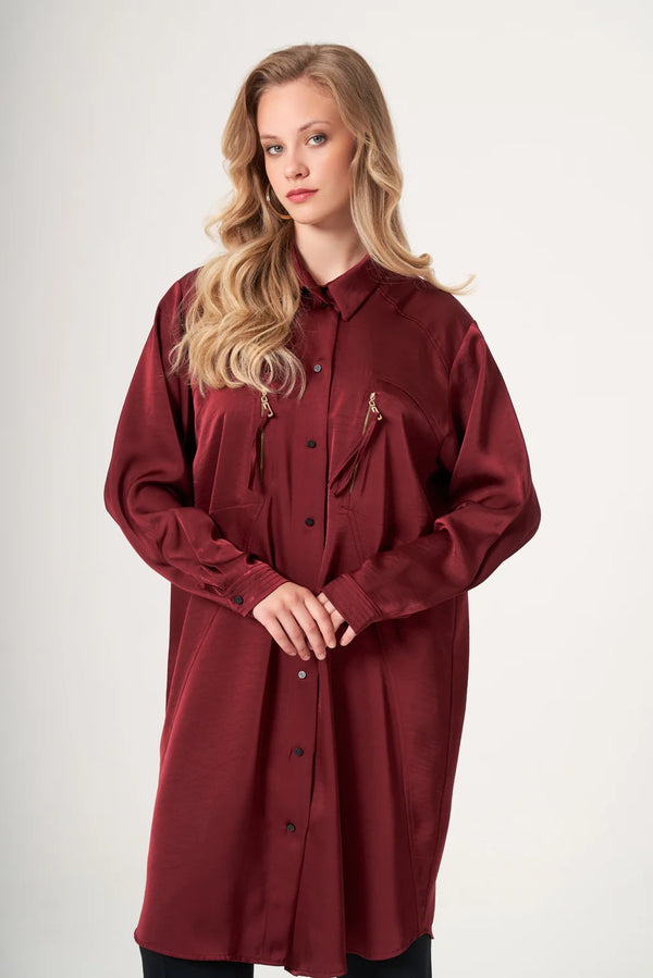 Saten Gömlek- Bordo