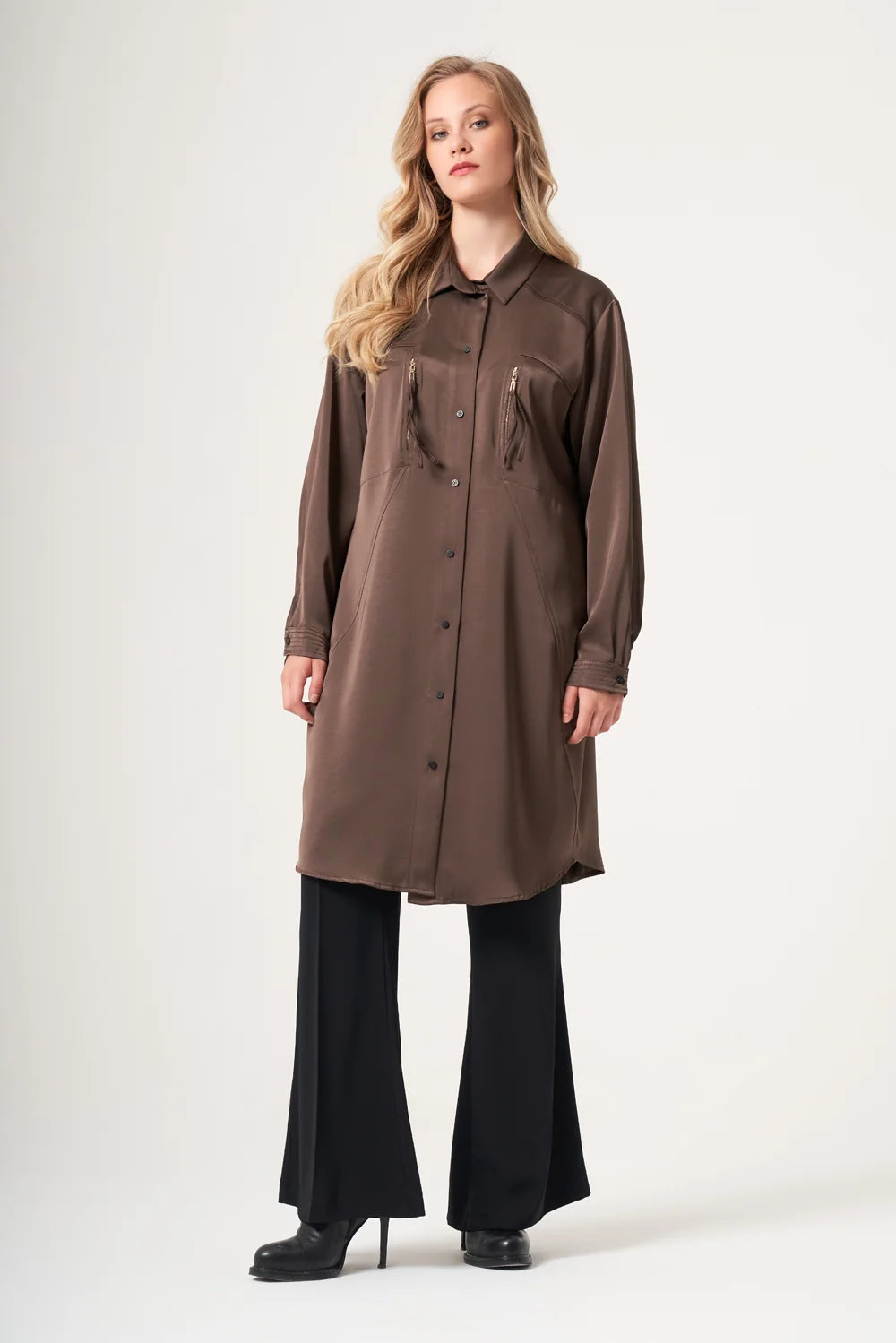 Saten Gömlek - Kahverengi