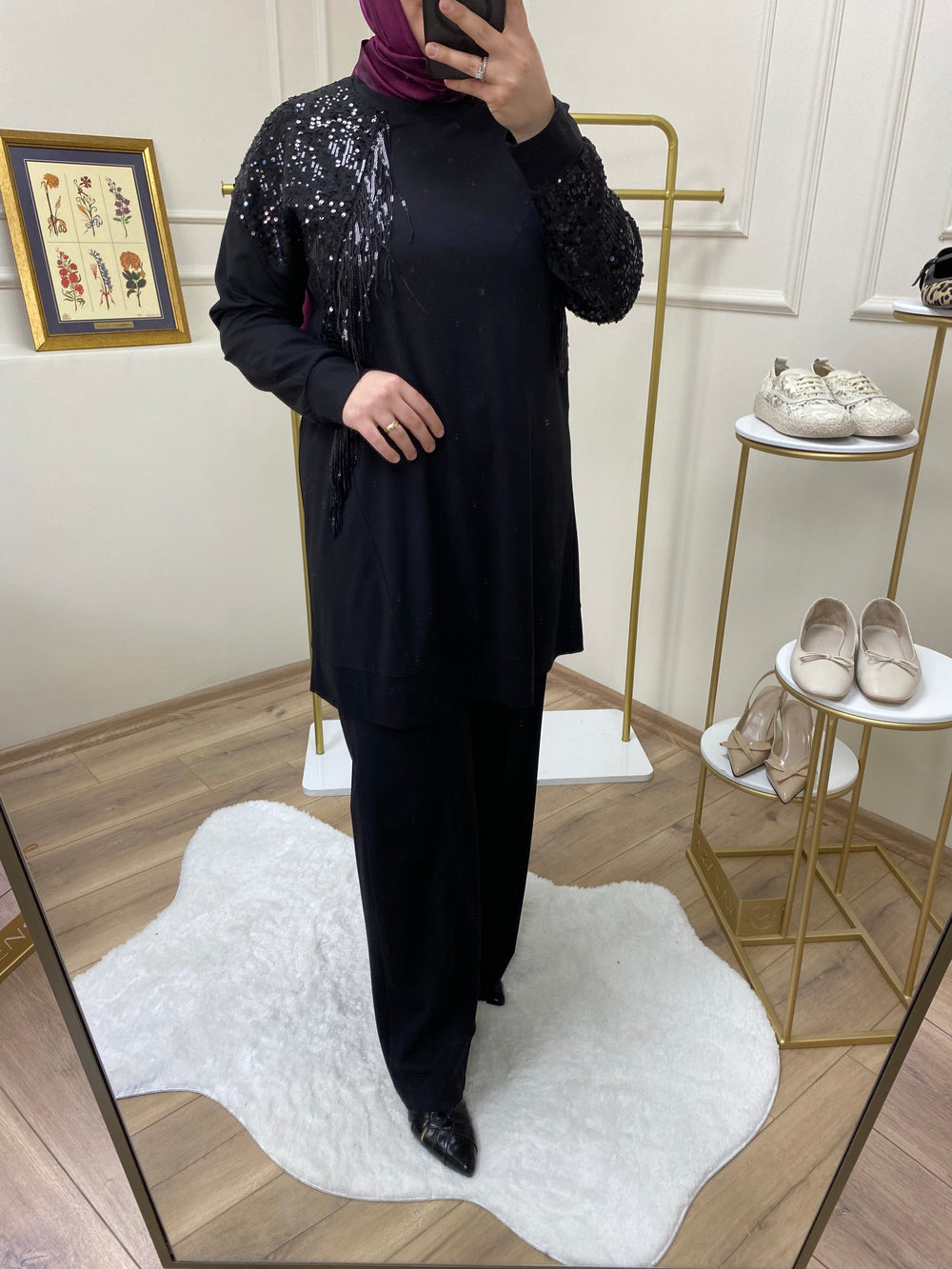 Saçakları Payet İşlemeli Pantolon Takım