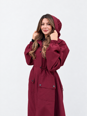 Nora Büzgülü Trençkot - Bordo