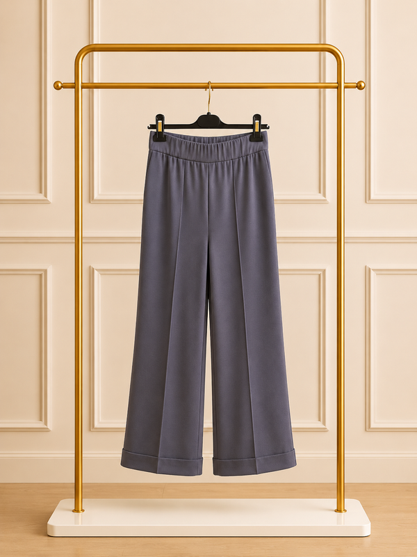 Nervürlü Bambu Duble Paça Pantolon - Lacivert
