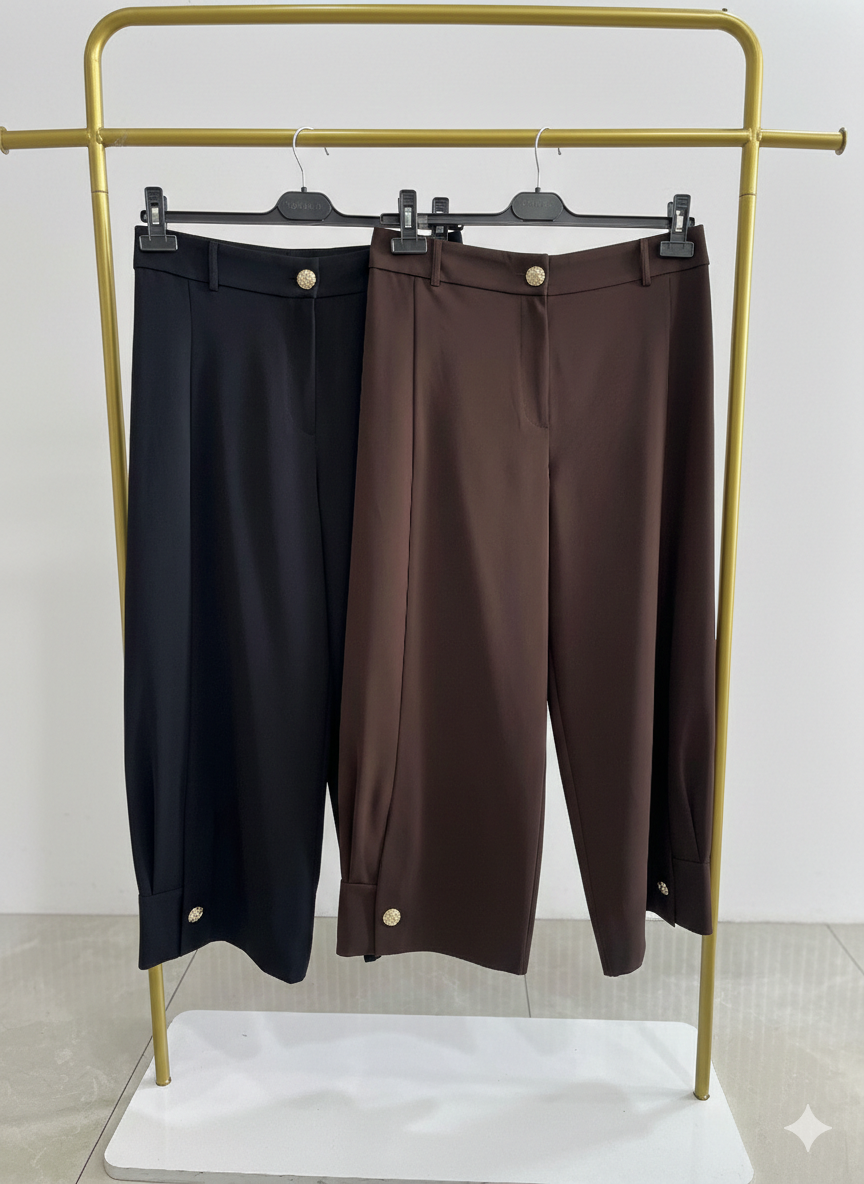 Venüs Paçası Pileli Düğmeli Pantolon