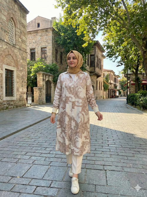 Şal Desen Uzun Düğmeli Gömlek-Kap