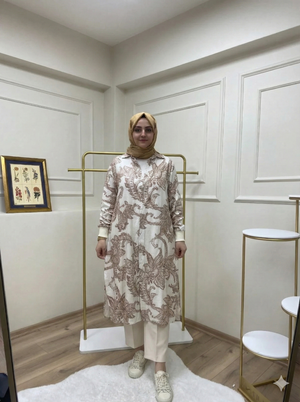 Şal Desen Uzun Düğmeli Gömlek-Kap