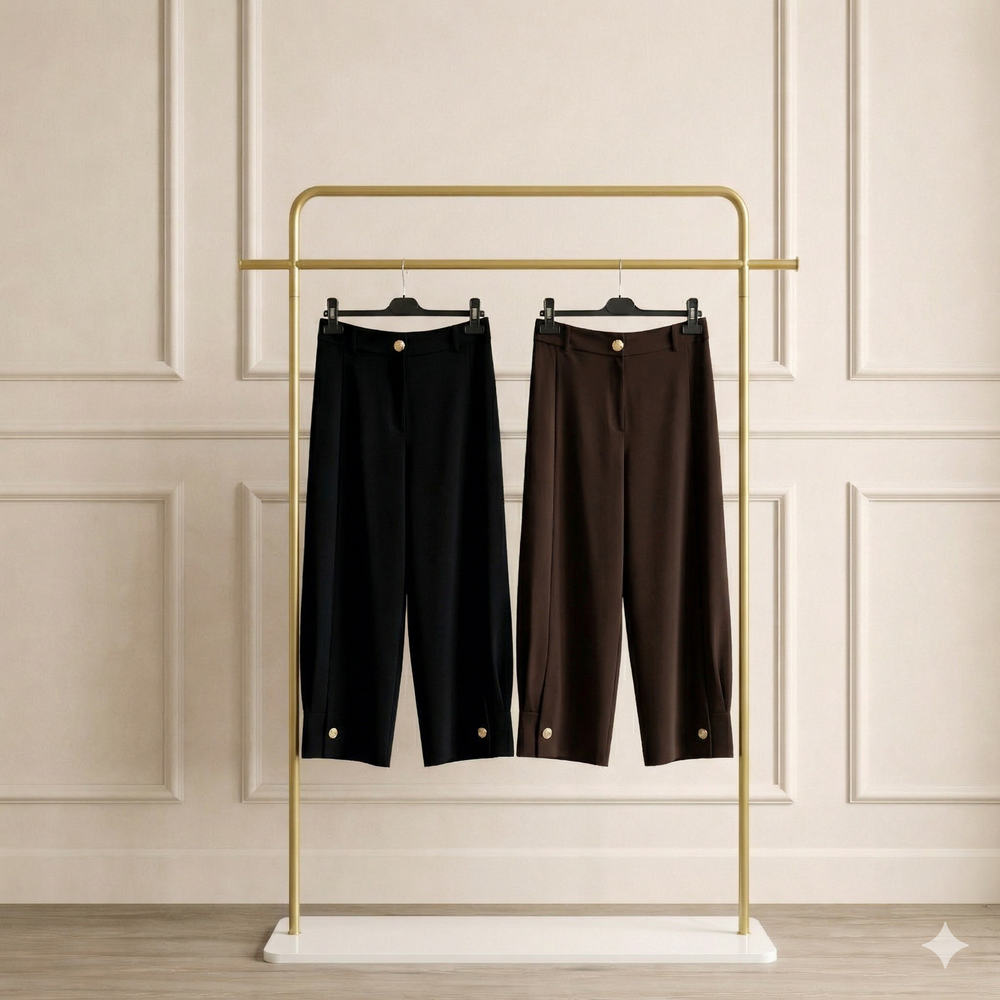 Venüs Paçası Pileli Düğmeli Pantolon