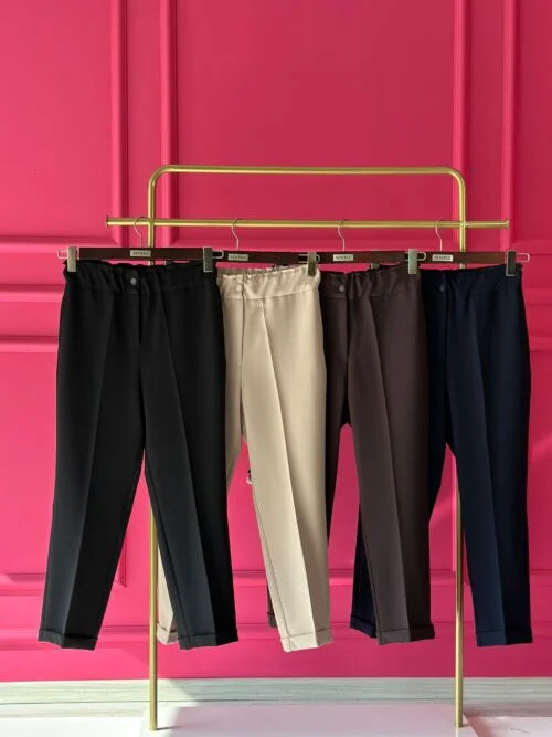 Beli Lastikli İnce Duble Paça Pantolon