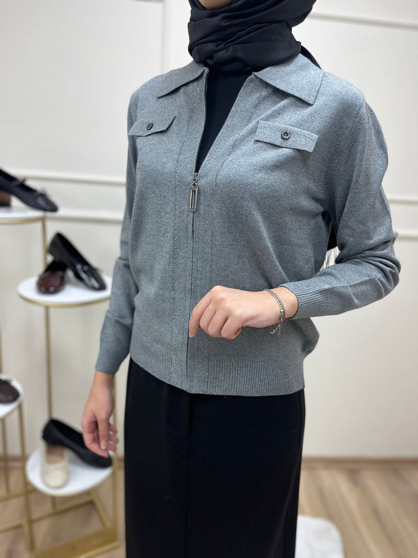 Gömlek Yaka Fermuarlı Hırka