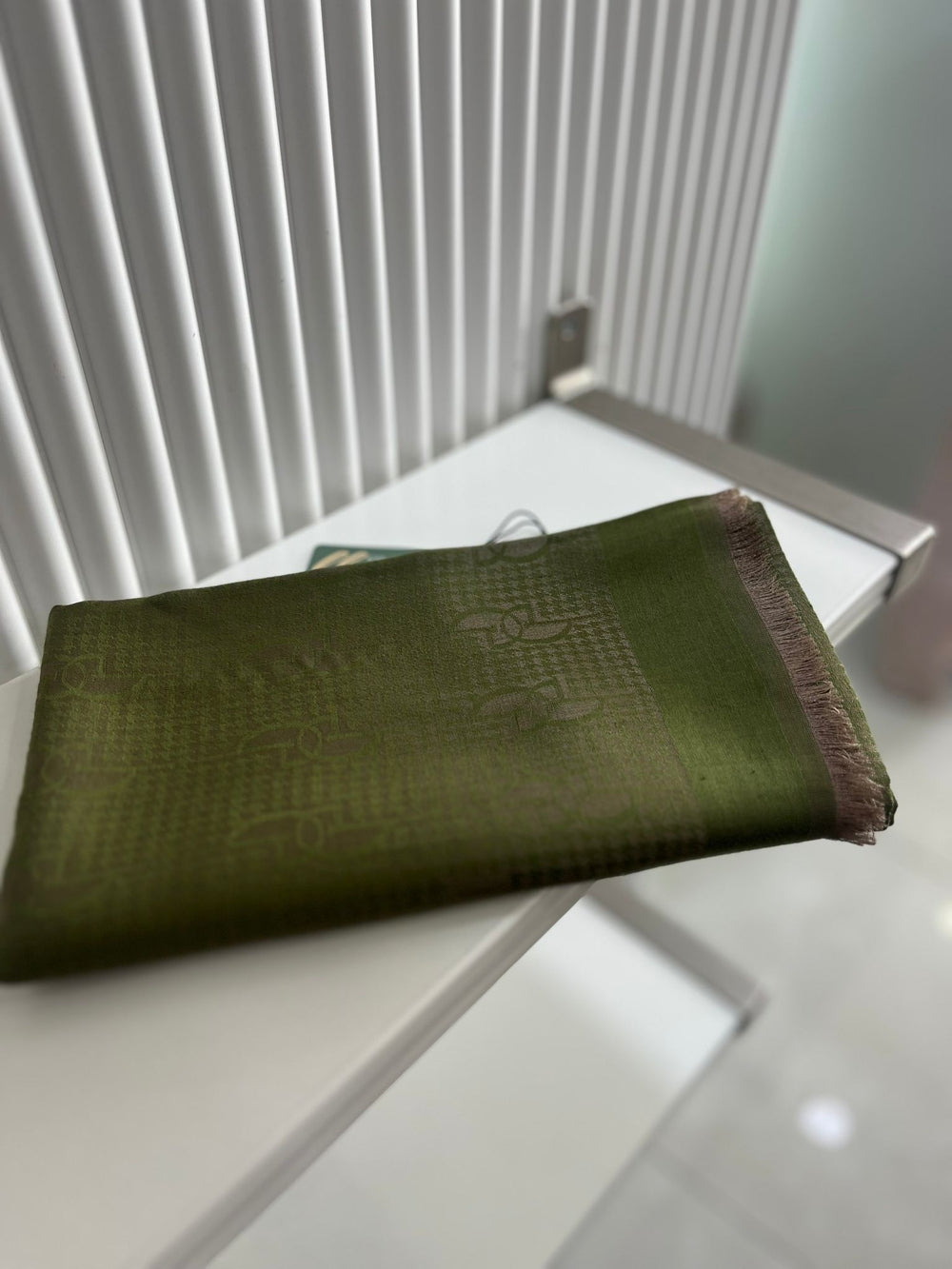 Osmanlı Yeşili Logo Desenli İpek Pamuk Şal