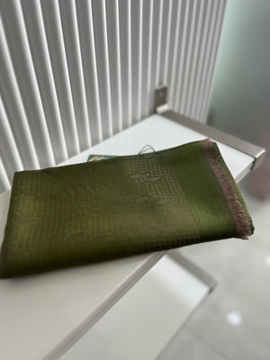 Osmanlı Yeşili Logo Desenli İpek Pamuk Şal