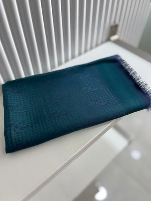 Petrol Yeşili Logo Desenli İpek Pamuk Şal