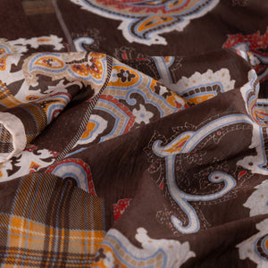 Acı Kahve Patchwork Desenli Tensel Eşarp