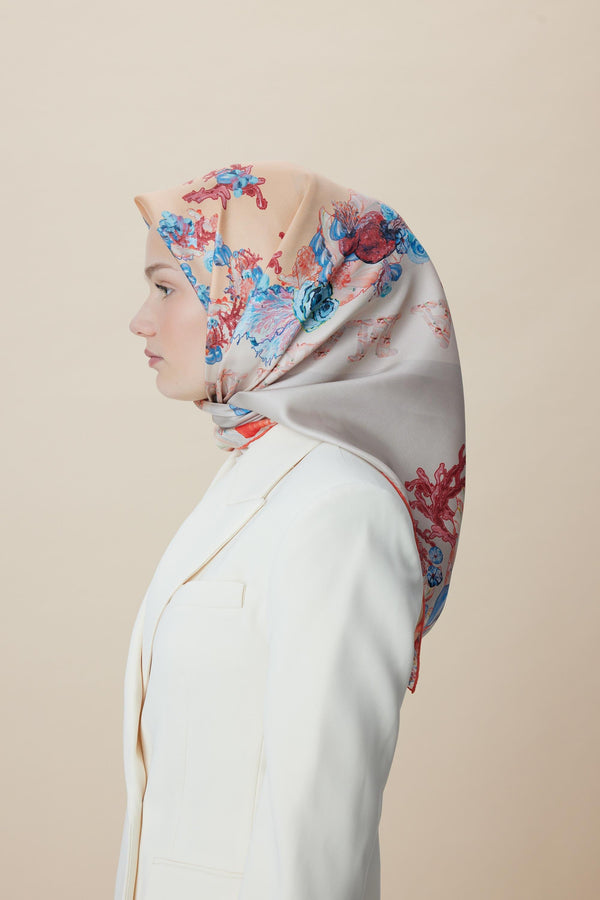 Ahu Tivil İpek Eşarp 90x90 cm - Mercan