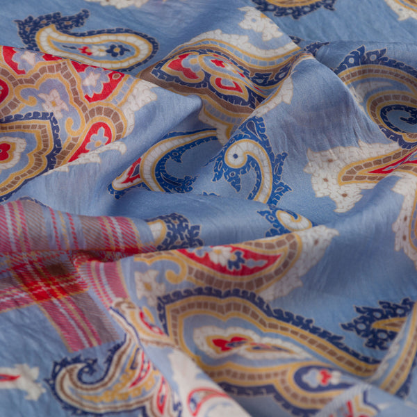 Bebe Mavisi Patchwork Desenli Tensel Eşarp