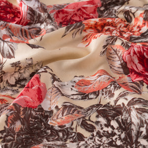 Bej Şakayık Bahçesi Desenli İpek Şal