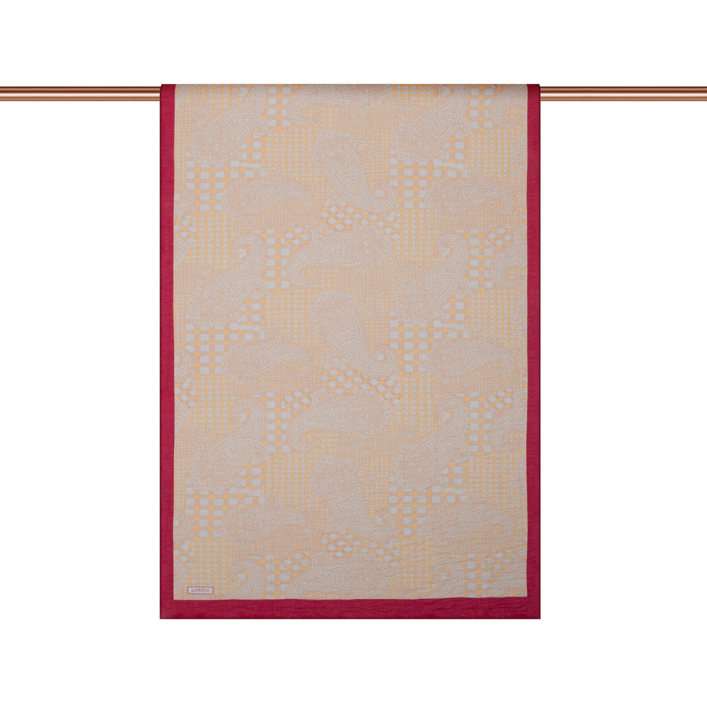 Bej Gold Yamalı Paisley Desenli Tensel Şal