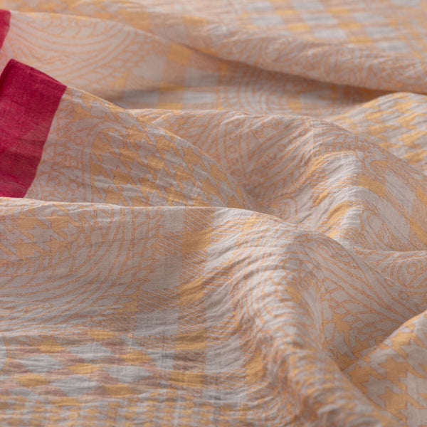 Bej Gold Yamalı Paisley Desenli Tensel Şal