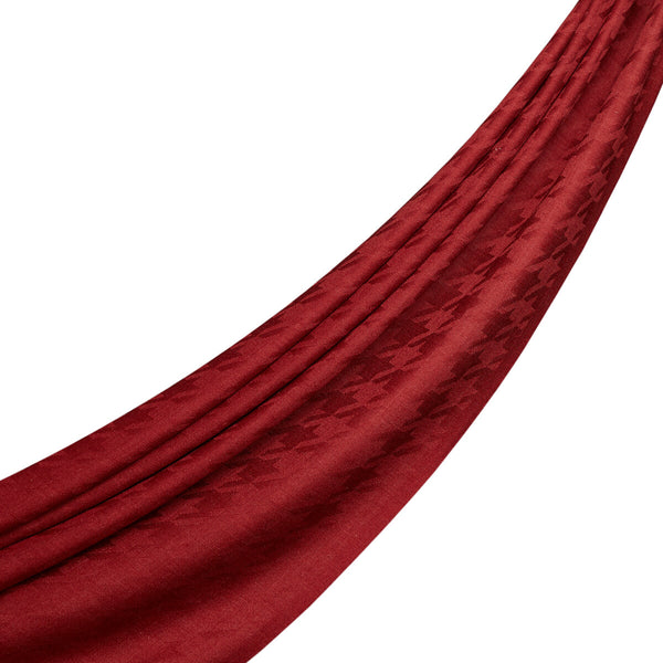 Bordo Kaz Ayağı Desenli Yün İpek Şal