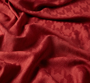 Bordo Kaz Ayağı Desenli Yün İpek Şal