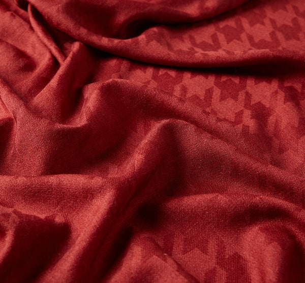 Bordo Kaz Ayağı Desenli Yün İpek Şal