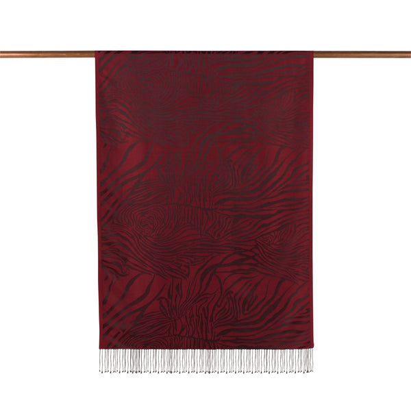 Bordo Zebra Jakar Desenli İpek Şal