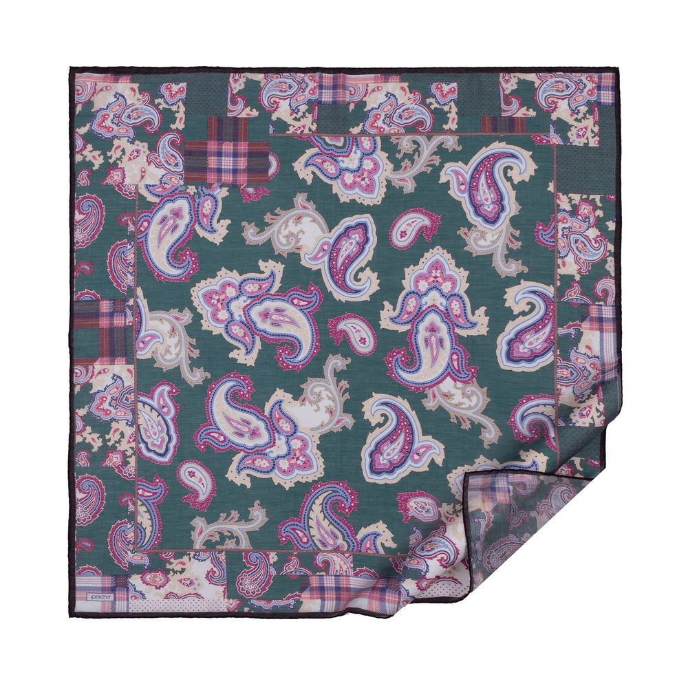 Çam Yeşili Patchwork Desenli Tensel Eşarp