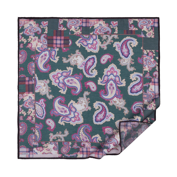 Çam Yeşili Patchwork Desenli Tensel Eşarp
