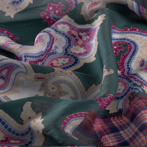 Çam Yeşili Patchwork Desenli Tensel Eşarp