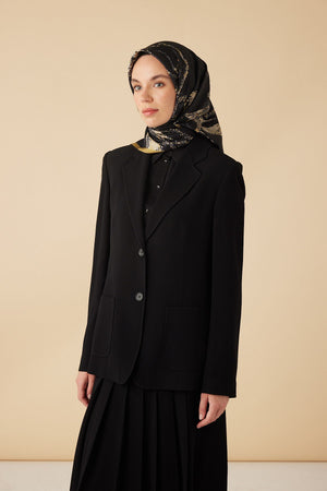 Ceylan Mulberry İpek Eşarp 90x90 Cm - Gold Siyah