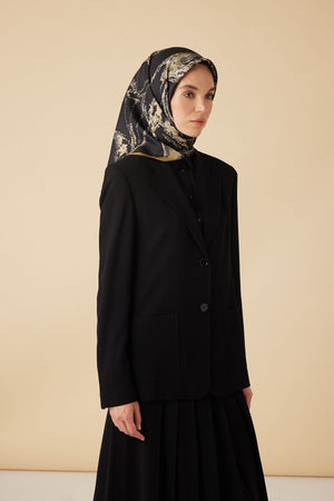 Ceylan Mulberry İpek Eşarp 90x90 Cm - Gold Siyah