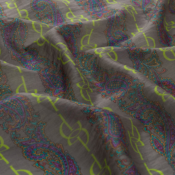 Fıstık Yeşili Gri Monogram Desenli Tensel Eşarp