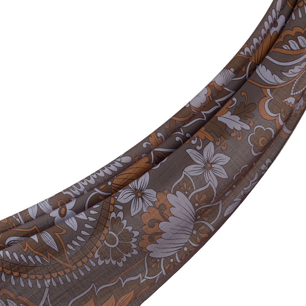 Füme Gri Saray Sarmaşığı Desenli Tensel Şal