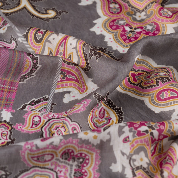 Füme Patchwork Desenli Tensel Eşarp