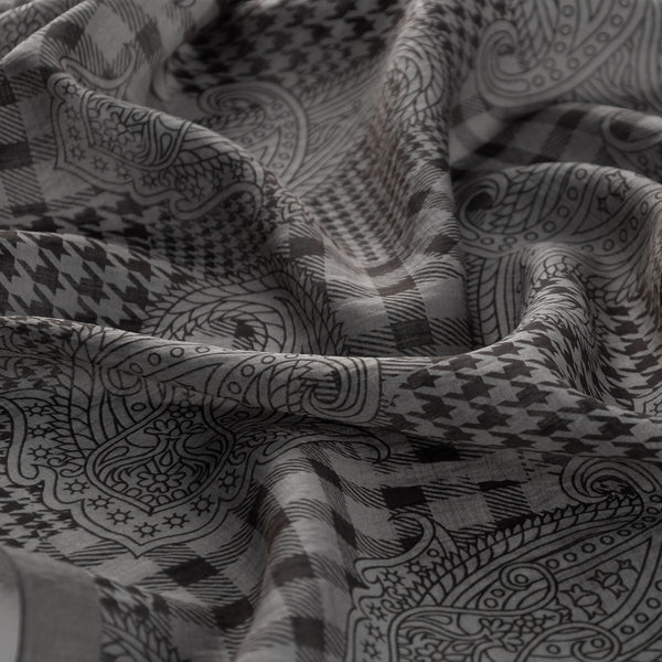 Füme Yamalı Paisley Desenli Tensel Şal
