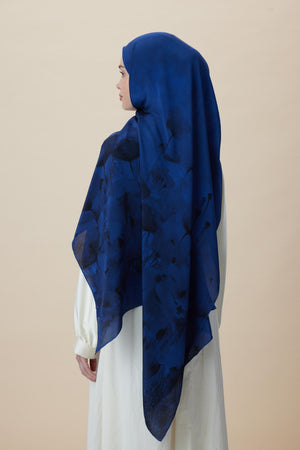 Gelincik Krep İpek Şal 70x190 Cm - Gece Mavisi