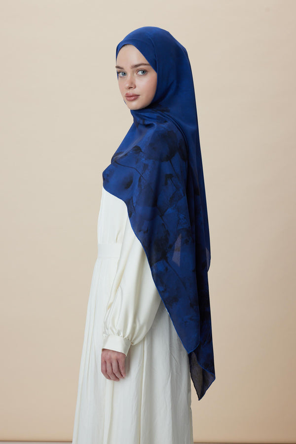 Gelincik Krep İpek Şal 70x190 Cm - Gece Mavisi