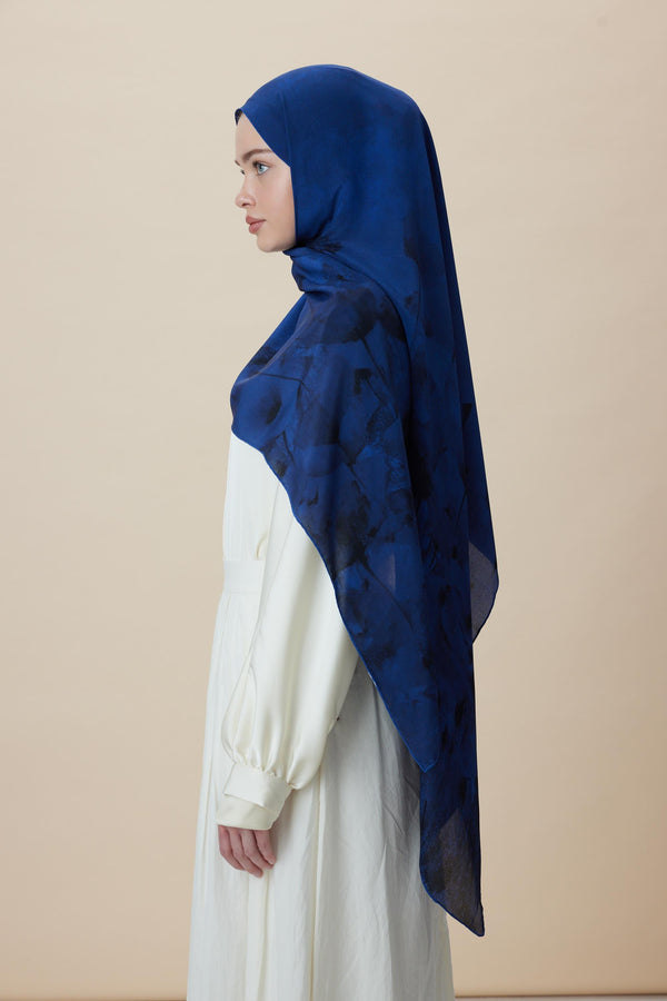 Gelincik Krep İpek Şal 70x190 Cm - Gece Mavisi