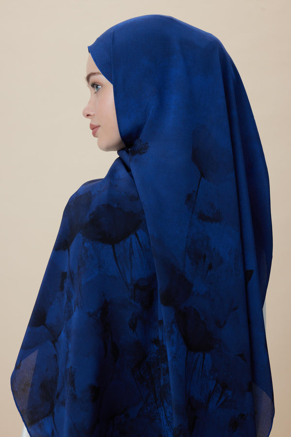 Gelincik Krep İpek Şal 70x190 Cm - Gece Mavisi