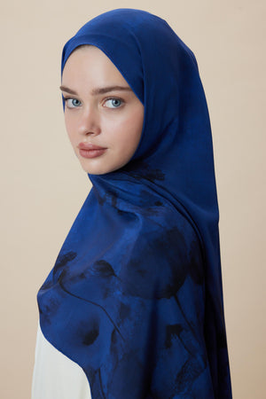 Gelincik Krep İpek Şal 70x190 Cm - Gece Mavisi
