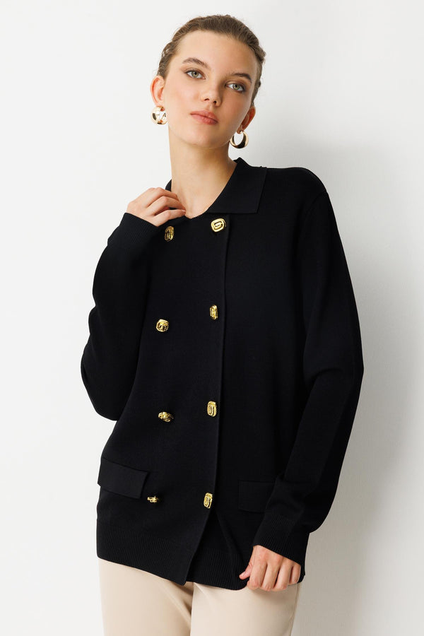 Çift Sıra Gold Düğmeli Hırka