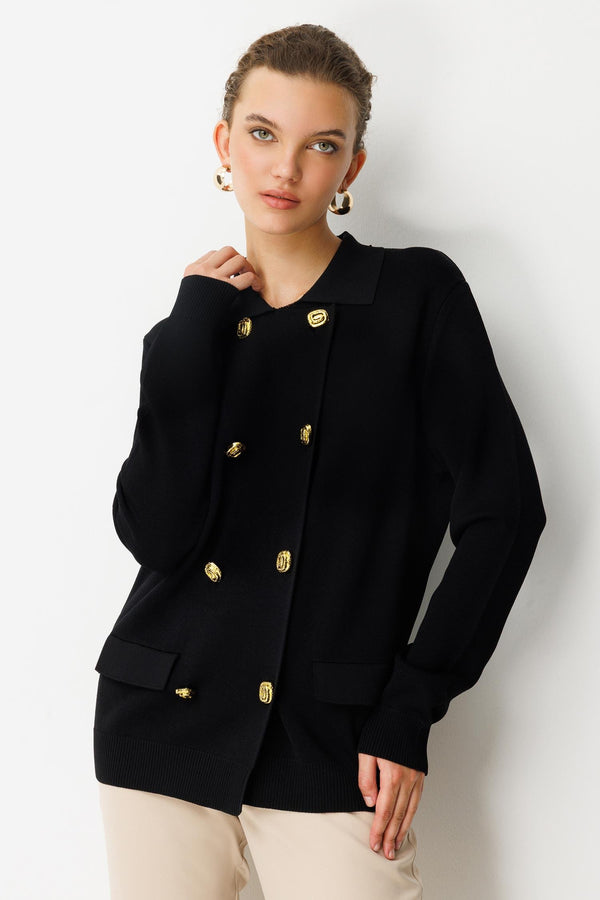 Çift Sıra Gold Düğmeli Hırka