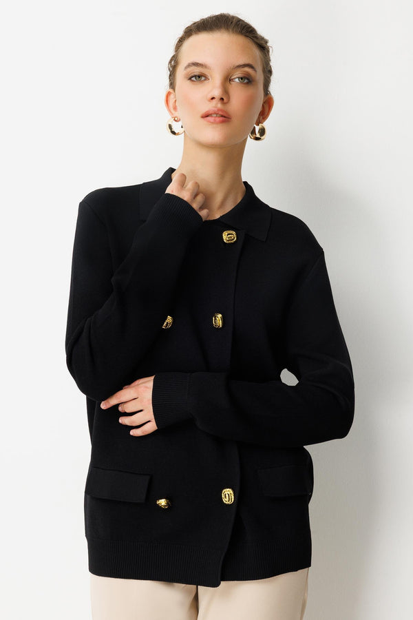 Çift Sıra Gold Düğmeli Hırka