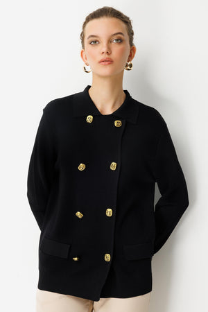 Çift Sıra Gold Düğmeli Hırka