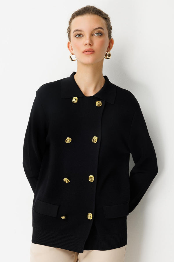 Çift Sıra Gold Düğmeli Hırka