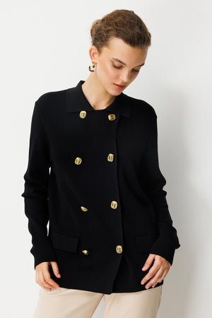 Çift Sıra Gold Düğmeli Hırka