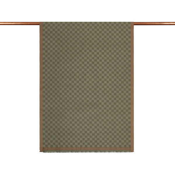 Haki Dama Desenli Yün İpek Şal