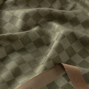 Haki Dama Desenli Yün İpek Şal