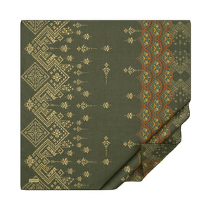 Haki Yeşili Kilim Esintisi Pamuk Eşarp