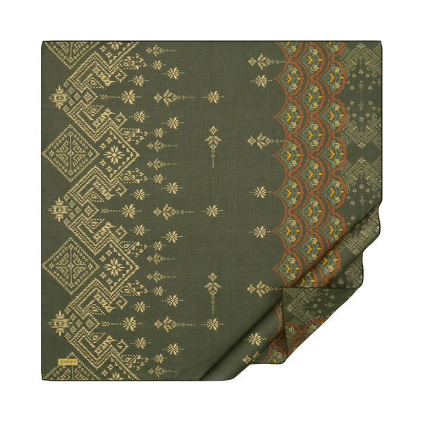 Haki Yeşili Kilim Esintisi Pamuk Eşarp