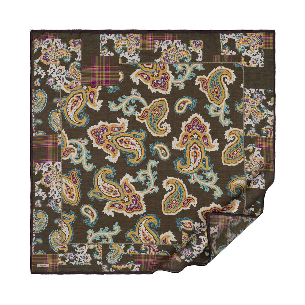 Haki Yeşili Patchwork Desenli Tensel Eşarp