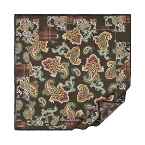Haki Yeşili Patchwork Desenli Tensel Eşarp